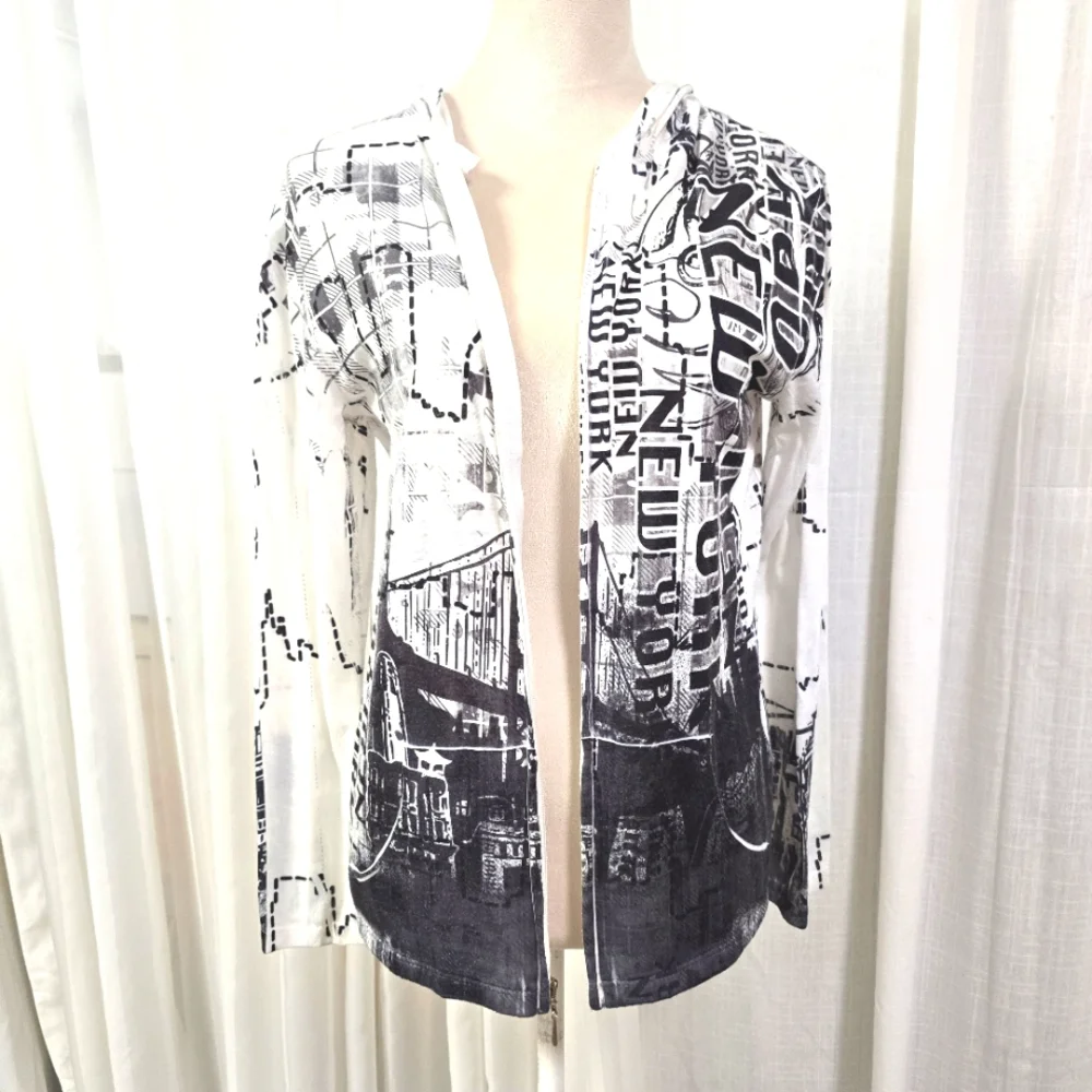 2/$30 Big‎ Bang AOP New York Lightweight Womens Hoodie Size M Zip Closure